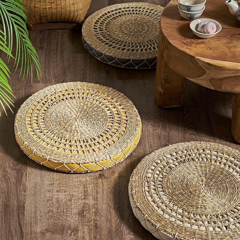 アジアン座布団 シーグラス製 透かし編み 円形 座布団 2色展開 アジア工房 vn5098 | ブランド登録なし | 12