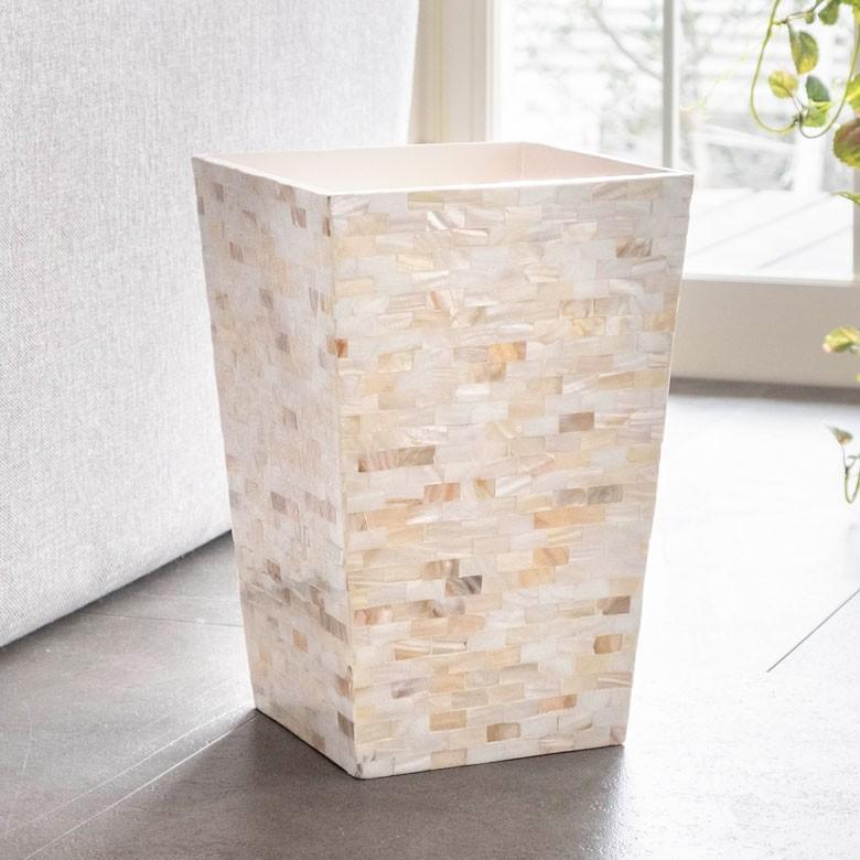 ごみ箱 おしゃれ 台形 ダストボックス ゴミ箱 パール シェル 収納 分別 リビング ダイニング プランターカバー アジア工房 vn5114 | ブランド登録なし