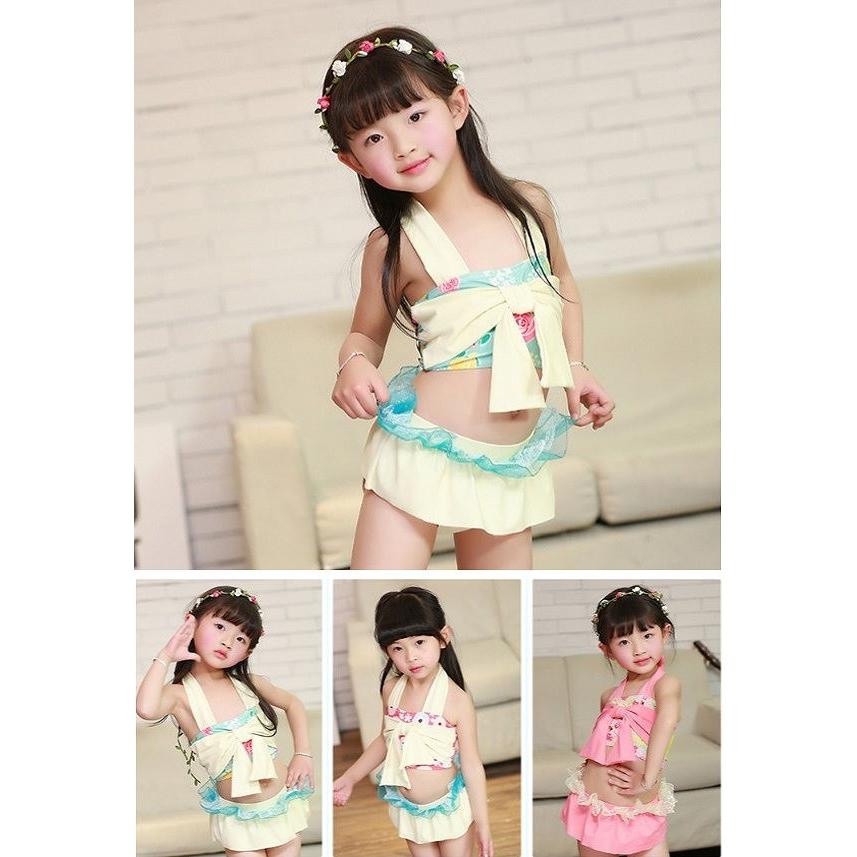 キッズ ジュニア 女の子 水着 タンキニ ビキニ フラワー 花柄 リボン