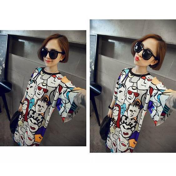 レディース 半袖 Tシャツ ワンピース ラウンドネック 膝丈 大きい