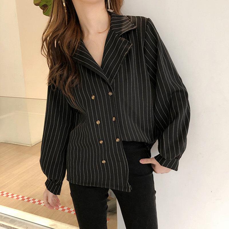 レディース 韓国ファッション ジャケット ストライプ アウター 大人女子 シャツ お仕事コーデ キレイ目コーデ オフィス ホワイト ブラック フリーサイズ Eleka868 エルネフジャパン 通販 Yahoo ショッピング