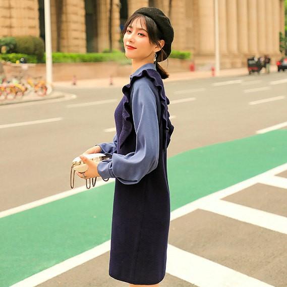 レディース ワンピース ニットワンピ フリル ノースリーブ ミニ丈 ブラウス 長袖 秋 冬 カジュアル キュート ネイビー ブラウン 紺 茶 大きいサイズ 送料無料 Kaks1276 エルネフジャパン 通販 Yahoo ショッピング