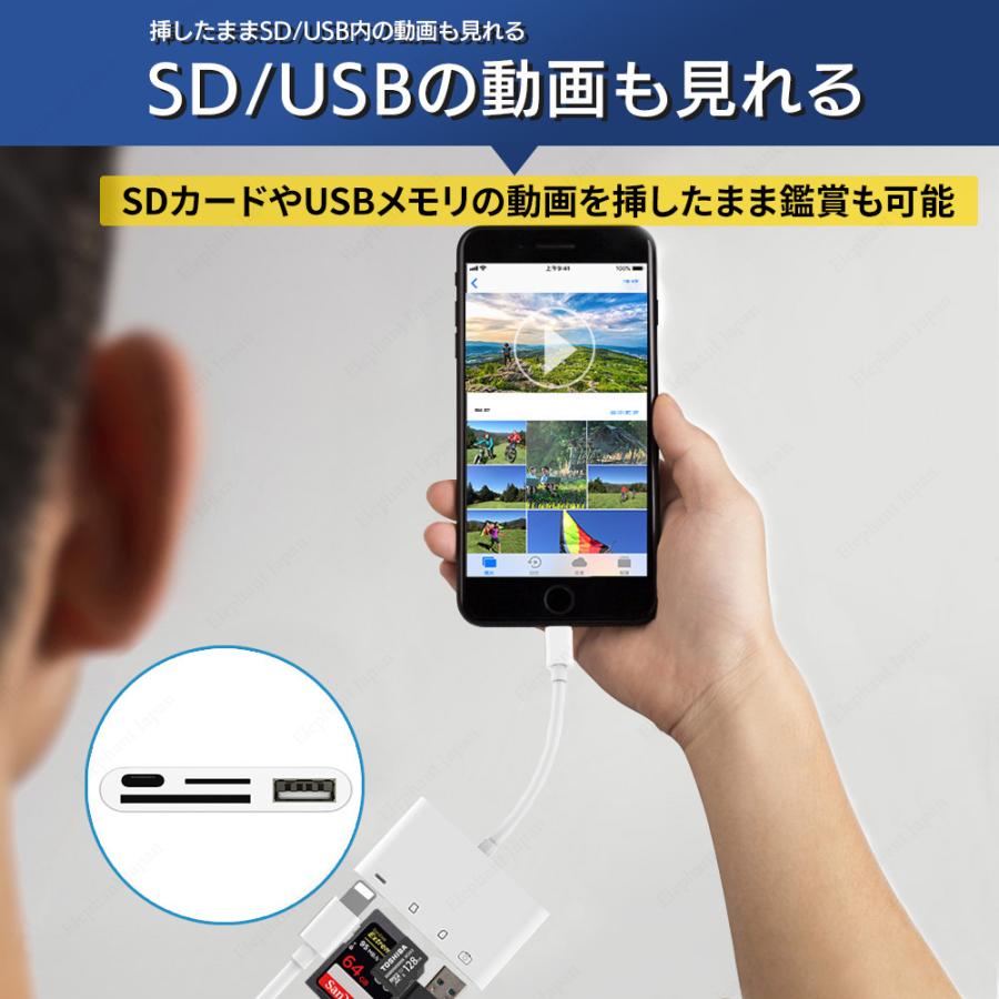 カードリーダー SDカード iPhone iPad 専用 USBメモリ Lightning type-c 4in1カードリーダー micro SD TFカード カメラリーダー｜elephant-japan2｜09