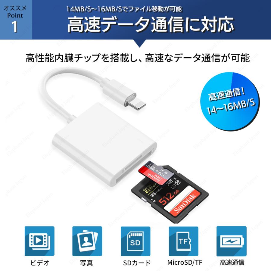 iPhone / iPad用 SD カードリーダー lightning type-C microSDカード データ 転送 バックアップ カメラリーダー Officeファイル移動｜elephant-japan2｜08