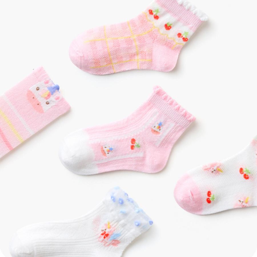キッズ 靴下 女の子 5足セット ユニコーン メッシュ 子供 ベビー 