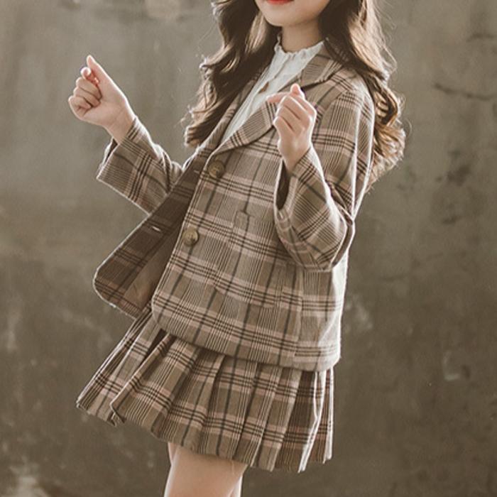 キッズ セットアップ チェック柄 プリーツスカート 上下セット