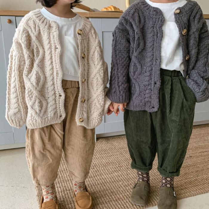 キッズ ニット カーディガン ケーブル編み ローゲージニット 男の子