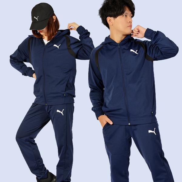 プーマ メンズ レディース ジャージ 上下セット PUMA フーデッド ポリ スーツ フルジップ パーカー トレーニング ウェア 678446