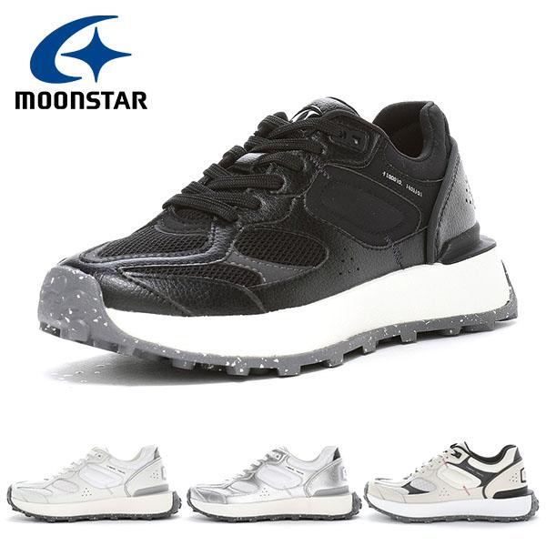 ムーンスター スニーカー レディース MoonStar B/Mイーバ ビーエム 2E 厚底 抗菌防臭 衝撃吸収 エコ設計 リサイクル素材 サスティナブル シューズ 靴 白 黒 銀 | MoonStar
