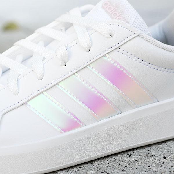 2026春夏新作 アディダス レディース スニーカー adidas GRAND COURT 3.0 J グランドコート ローカット シューズ 靴 ホワイト 白 玉虫色 オーロラ JQ1978の画像