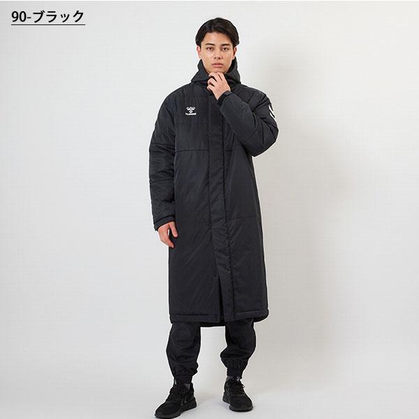 hummel ブラック ベンチコート フード付き hummel（ヒュンメル） 中綿ロングコート メンズ レディース キッズ