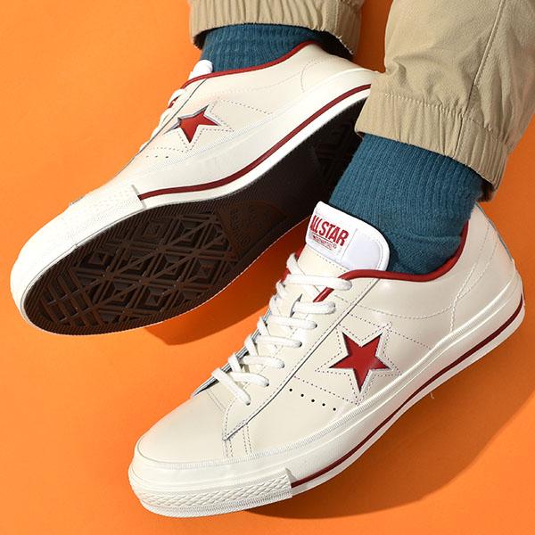 ワンスター J コンバース CONVERSE ONE STAR J レザー スニーカー メンズ MADE IN JAPAN 日本製 白 黒 赤 ホワイト ブラック レッド CONVERSE ワンスター ONE STAR IN ホワイト ブラック レッド
