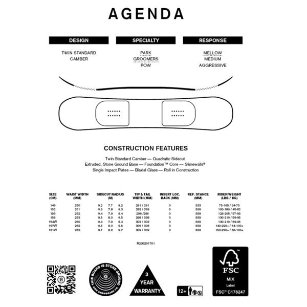 RIDE（ライド） 半額 50%off 送料無料 ボード AGENDA アジェンダ 板