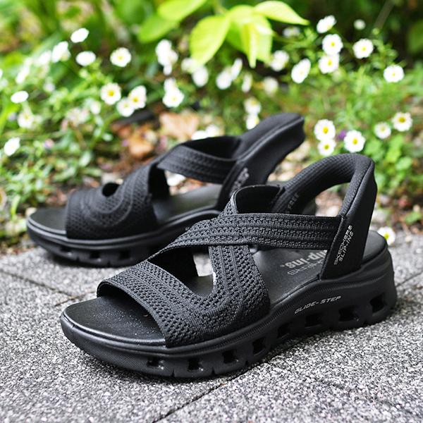 手を使わずにスッと履ける スケッチャーズ サンダル レディース SKECHERS スリップインズ グリッド ステップ プロ スポーツサンダル 119557の画像