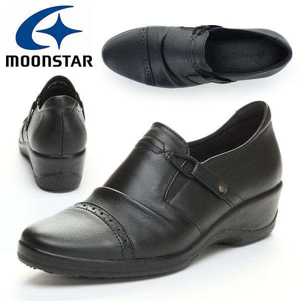 ムーンスター コンフォートシューズ Moonstar レディース スポルス スリッポン 撥水 3e 国産 本革 衝撃吸収 氷上防滑 通勤 シューズ 靴 Sp7645wsr 黒 上品