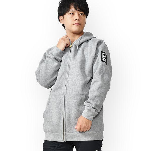 Salomon グレー スキーウェア フード付き SALOMON（サロモン） 着丈が長い 長袖 ジップ パーカー メンズ SALOMON