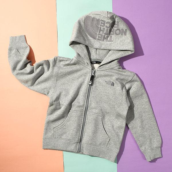 ノースフェイス キッズ 裏起毛 スウェット パーカー 子供 THE NORTH FACE リアビュー フルジップ フーディー フードロゴ NTT62560の画像