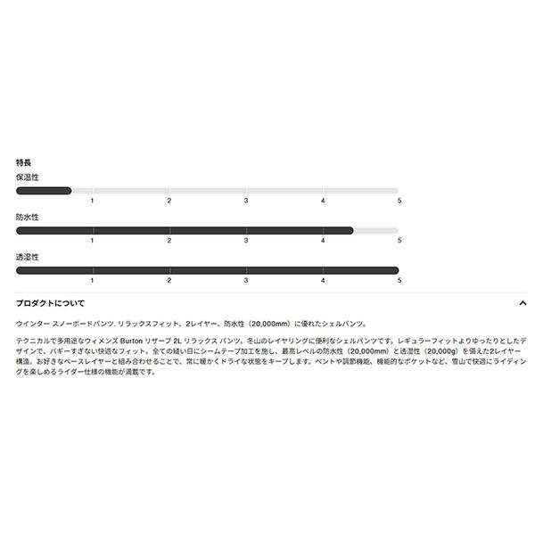 BURTON（バートン） スノーボードウェア BURTON Womens Reserve 2L
