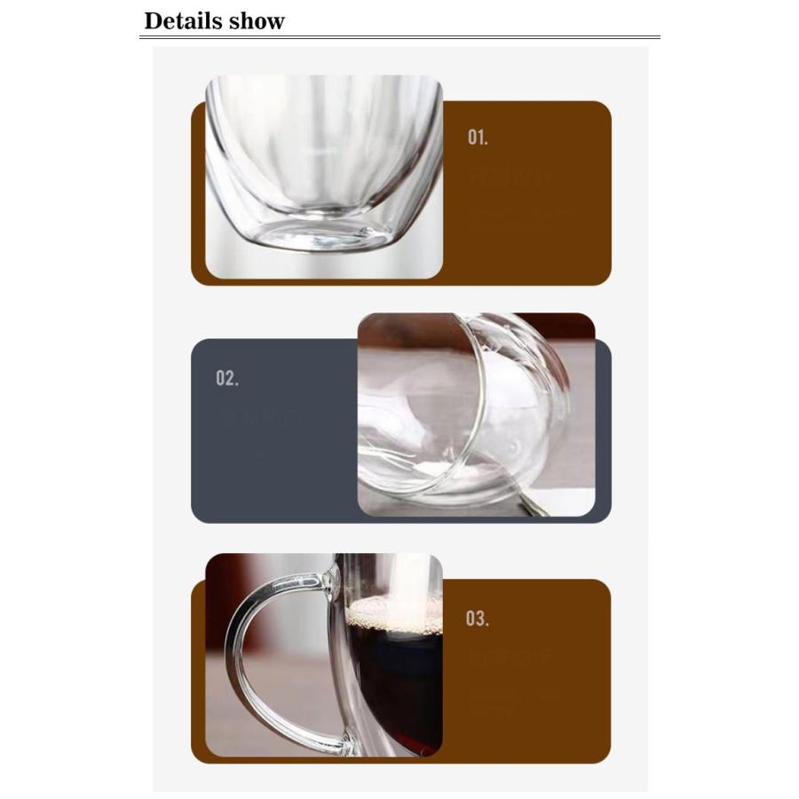 2個セット ダブルウォールグラス 取っ手付き 150ml/250ml/350ml/450ml