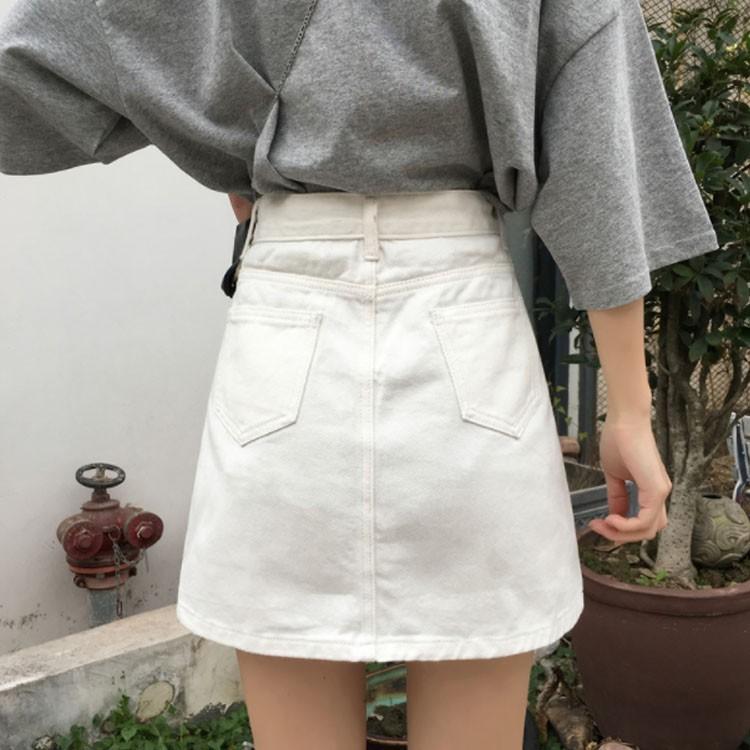 送料無料 全2色 4サイズ ハイウエストスカート スカート デニムスカート Aライン ミニスカート 膝上丈 台形 美脚 春夏 黒 白 Amc301 Elevenoneヤフー店 通販 Yahoo ショッピング
