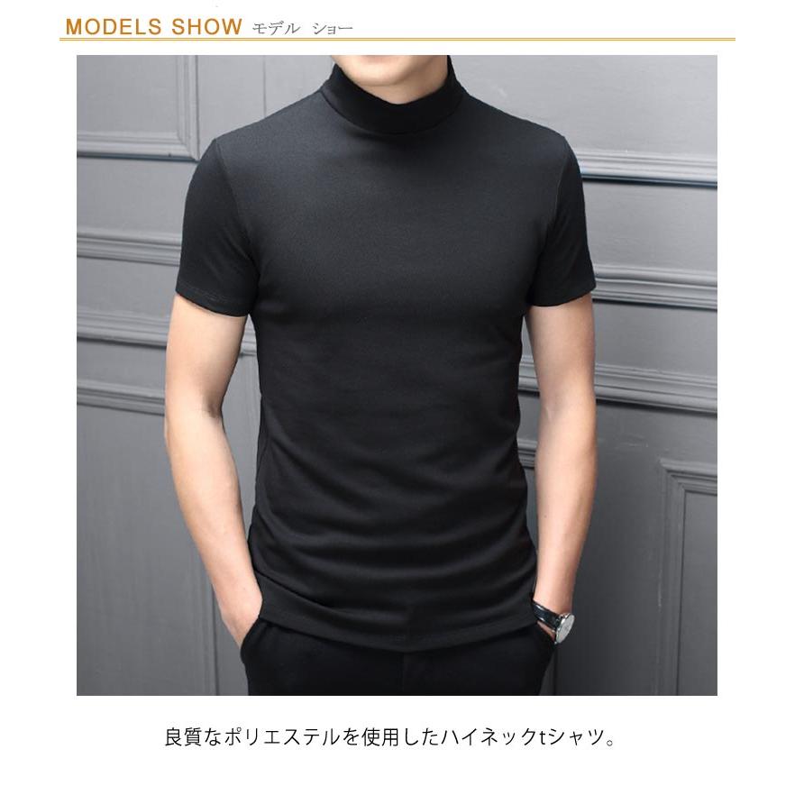 ハイネック ゴルフウェア tシャツ 無地tシャツ メンズ モックネック