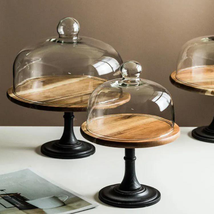 ウッドケーキスタンド 木製ケーキスタンド 直径25.8cm/高15cm ガラス