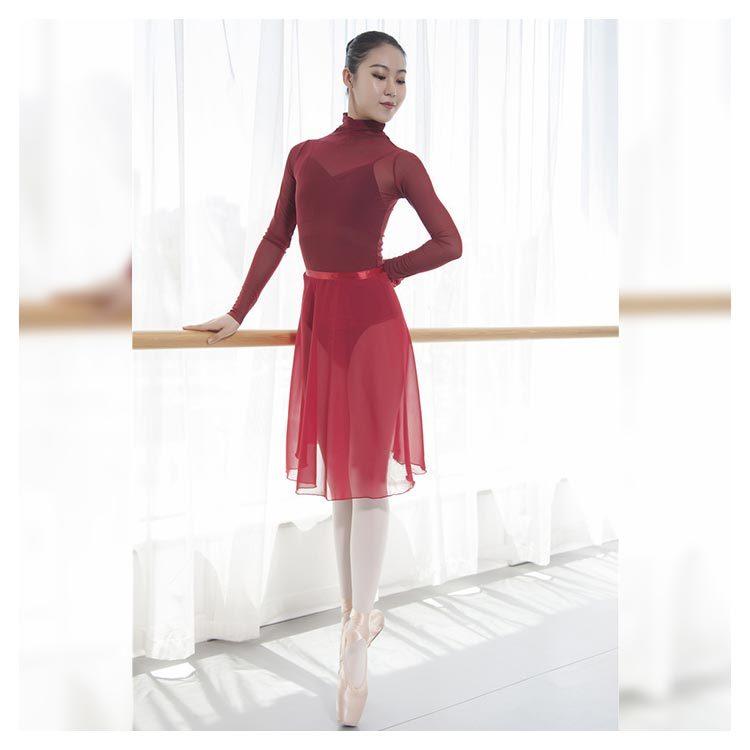 stina バレエスカート 赤 巻きスカート バレエ ロング ダンススカート ラップスカート 新体操