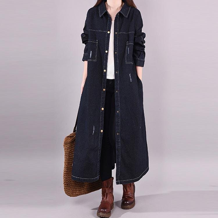 デニムアウター レディース スプリングコート ロング丈 デニムコート ロングコート ダメージ加工 膝下丈 デニム アウター コート 春 秋 大きサイズ