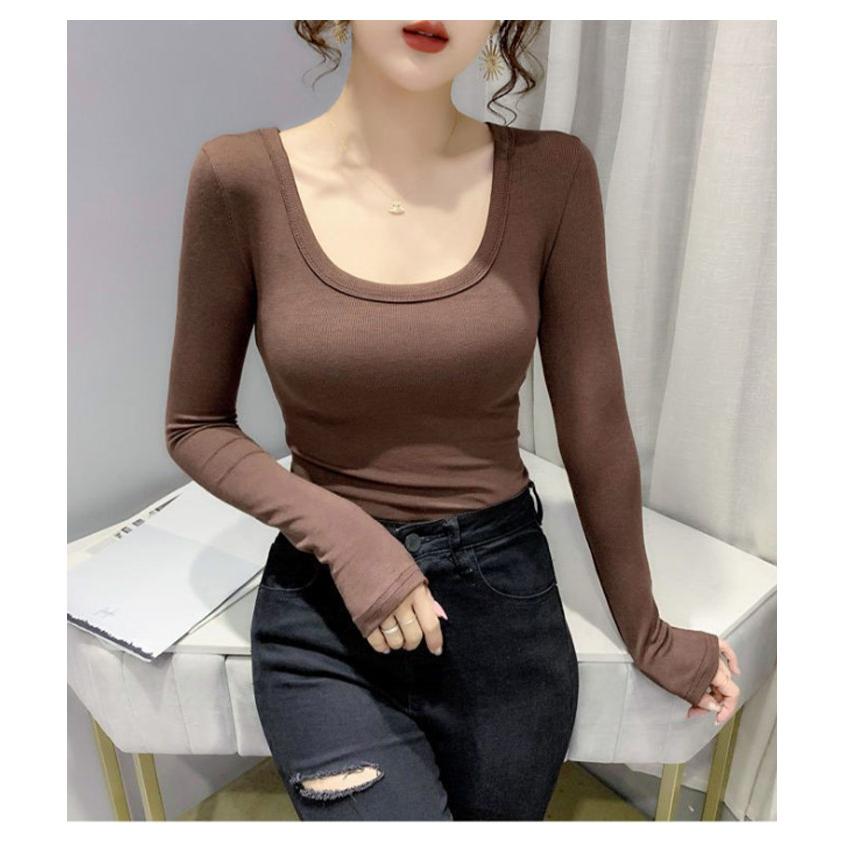 全12色×5サイズ！ リブ tシャツ 長袖 Uネック リブトップス インナー
