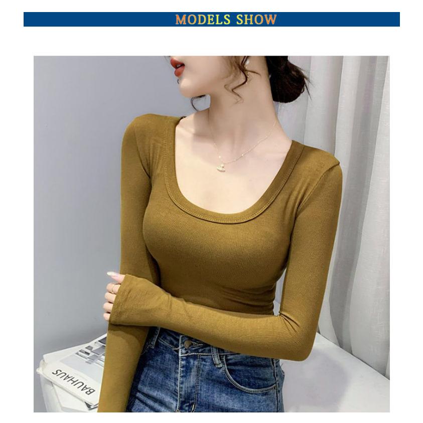 全12色×5サイズ！ リブ tシャツ 長袖 Uネック リブトップス インナー