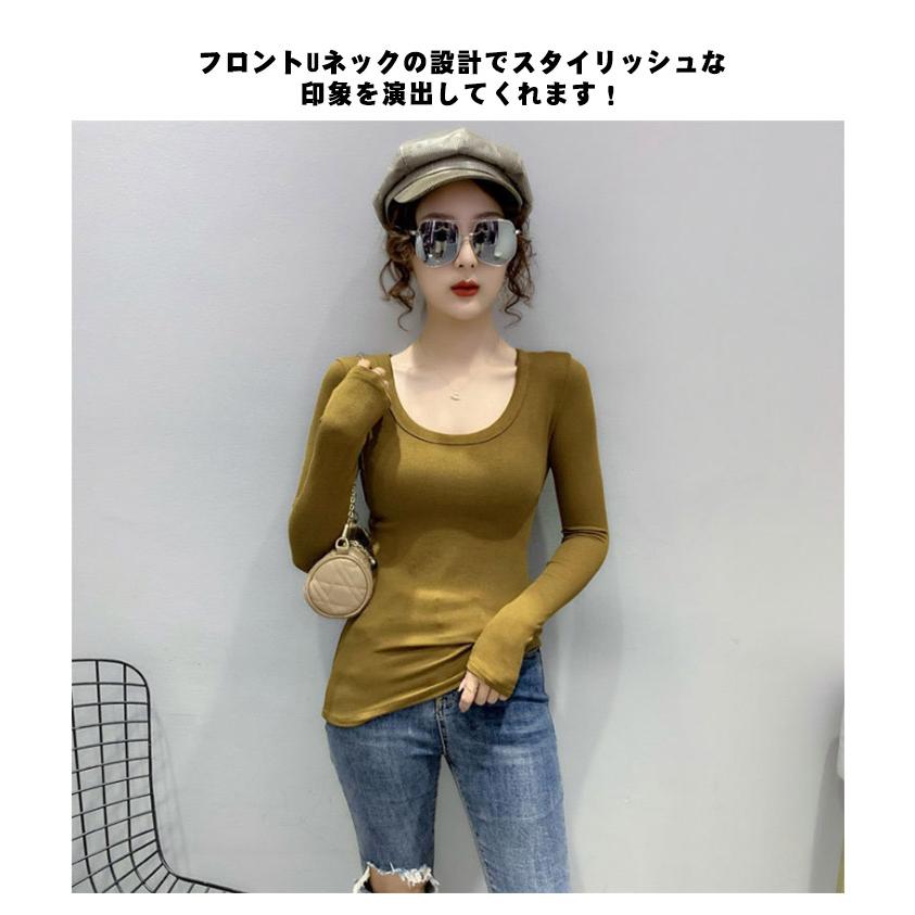 全12色×5サイズ！ リブ tシャツ 長袖 Uネック リブトップス インナー