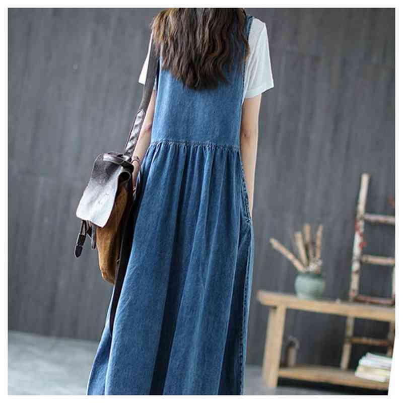 デニムワンピース ワンピース レディース ノースリーブ レイヤード風 重ね着風 マキシワンピー ロングワンピース プルオーバーマキシ丈 カジュアル 沸騰ブラドン