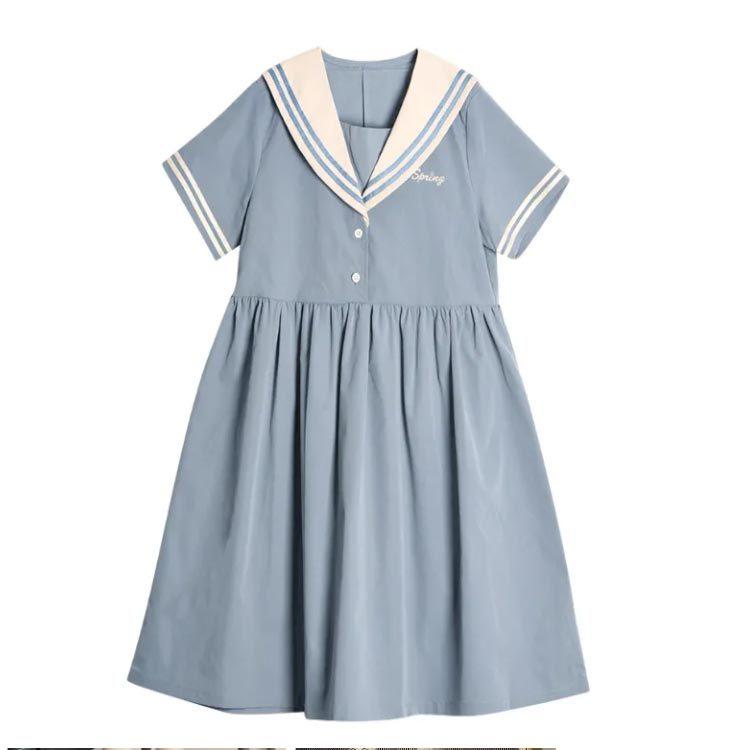 ワンピース 女の子 半袖 セーラー衿 膝丈 ワンピ フレアワンピース