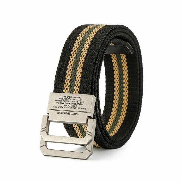 送料無料 キャンバス ベルト メンズ レディース リング 合金 ダブル