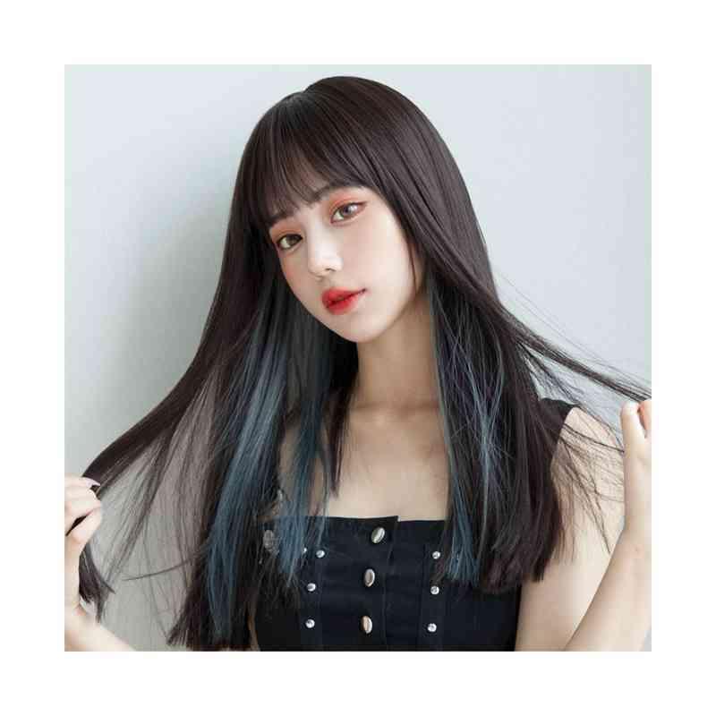 フルウィッグ ウィッグ ロング ぱっつん前髪 自然 インナーカラー