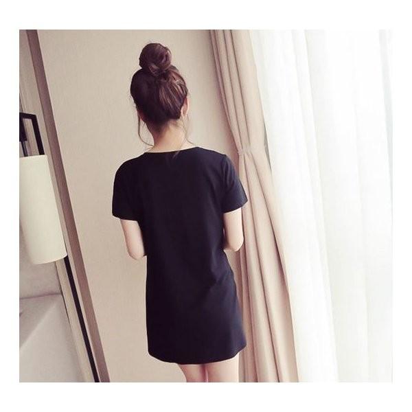 ミニワンピース Tシャツワンピース 半袖 レディース トップス ショート丈 丈短め チュニック風 Aライン ロングtシャツ ロンt 丸首 ラウンドネッ Ylyl0574 Elevenoneヤフー店 通販 Yahoo ショッピング