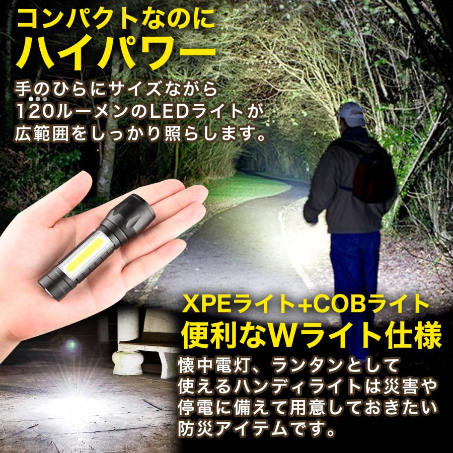 ハンディライト 懐中電灯 USB充電式 強力 ミニ コンパクト 小型 夜釣り