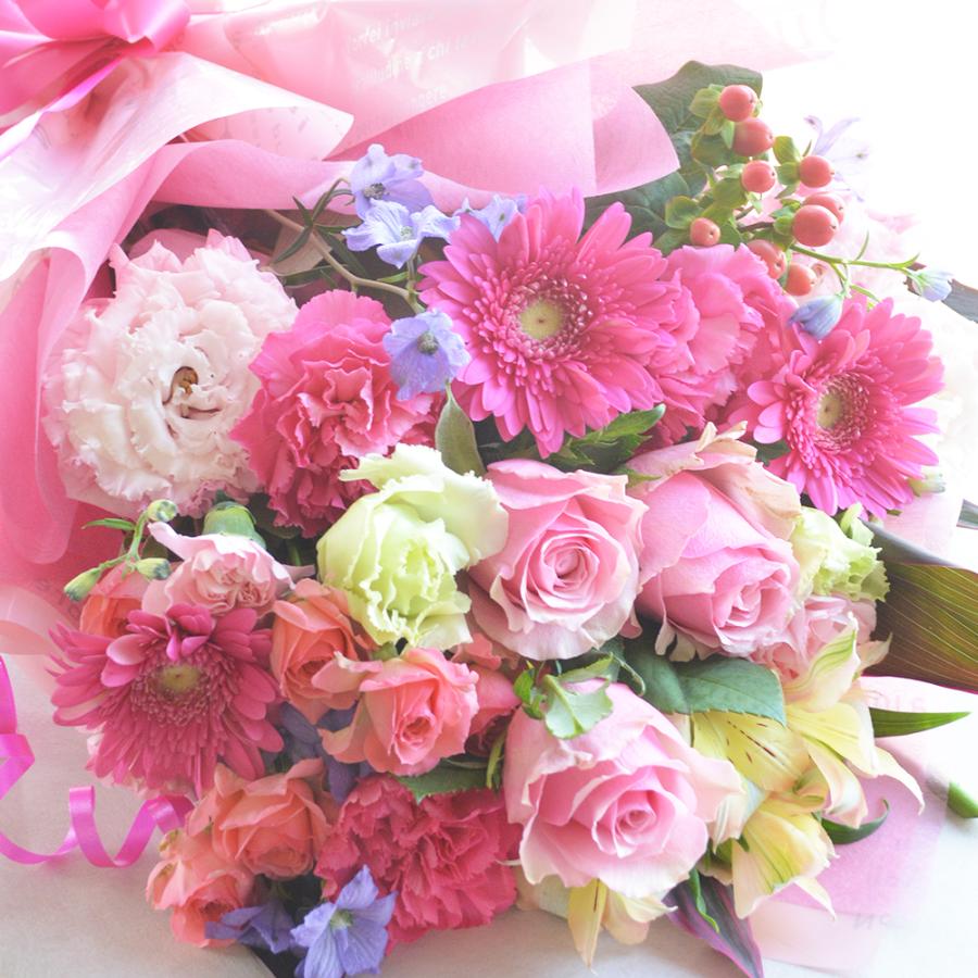 flower（ファッション） ピンク 季節花を使用した ボリューム花束 結婚  