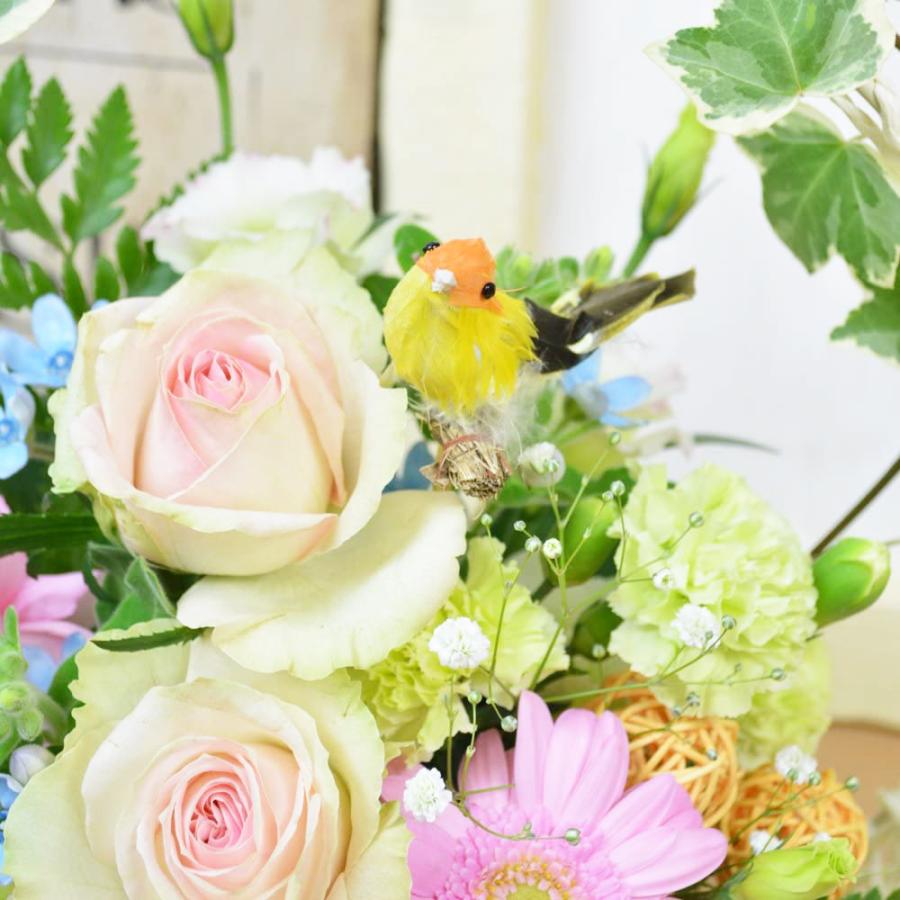 ガーデン風アレンジメント 小鳥ピック付 誕生日 ギフト プレゼント