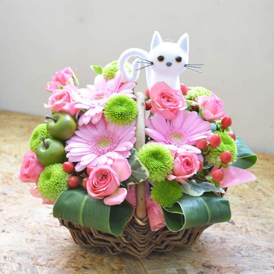 生花 ネコ 猫ピック付き 手つきバスケットアレンジメント お花の 生花 ネコ 猫ピック付き 手つきバスケットアレンジメント お花の