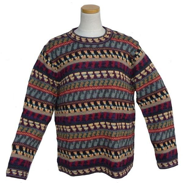 ALC-065 アルパカ１００％セーター　丸首　幾何学柄　男性　暖かい　綺麗｜elgusto