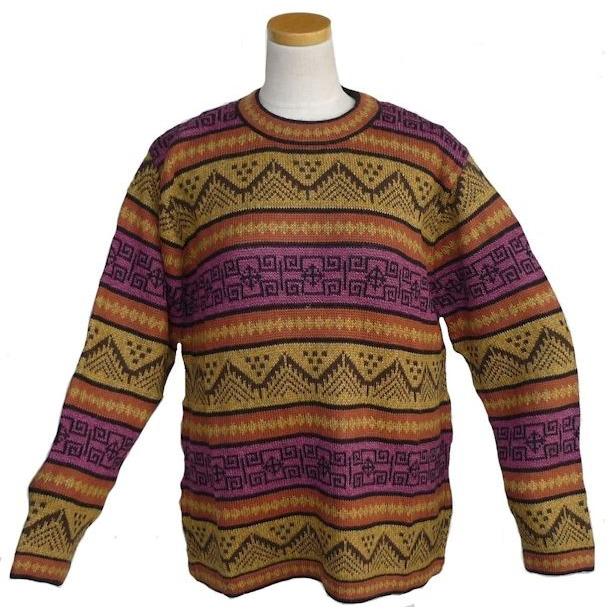 ALC-067 アルパカ１００％セーター　丸首　幾何学柄　男性　暖かい　綺麗｜elgusto