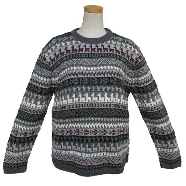 ALC-075 アルパカ１００％セーター 男性 丸首 幾何学柄 インカ柄 暖かい
