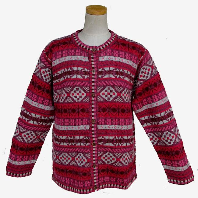 ALCA-059 アルパカ１００％カーディガン 女性 幾何学柄　インカ柄 丸首　暖かい　綺麗