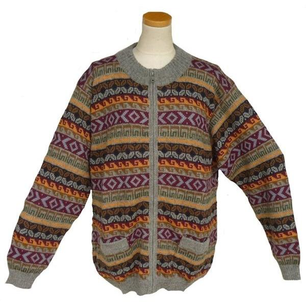 ALCF-021 アルパカ１００％セーター　ファスナー付　丸首　幾何学柄　男性　暖かい　綺麗｜elgusto