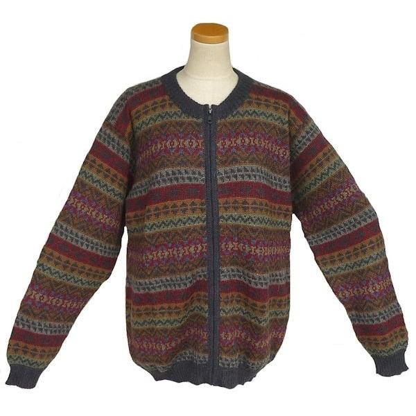 ALCF-023 アルパカ１００％セーター　ファスナー付　丸首　幾何学柄　男性　暖かい　綺麗｜elgusto