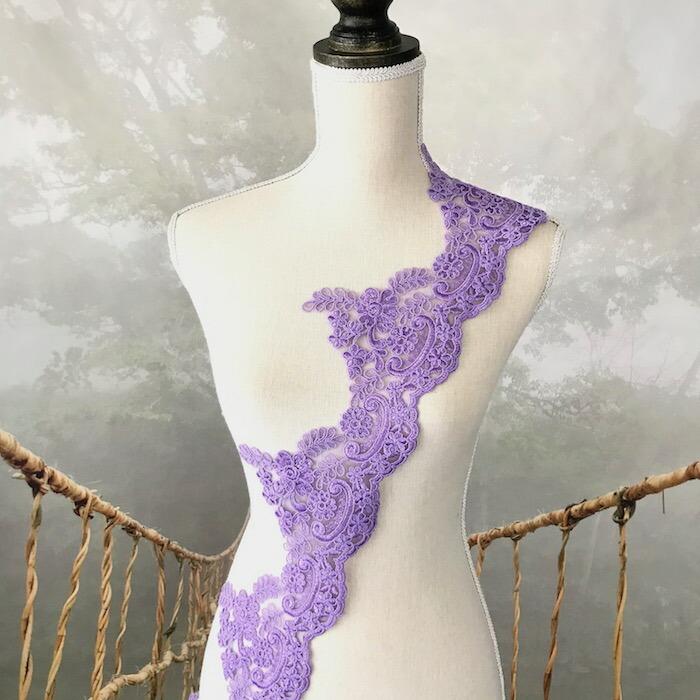 レース リボン 手芸 チュールレース 花模様 花柄 刺繍ブレード 紫  