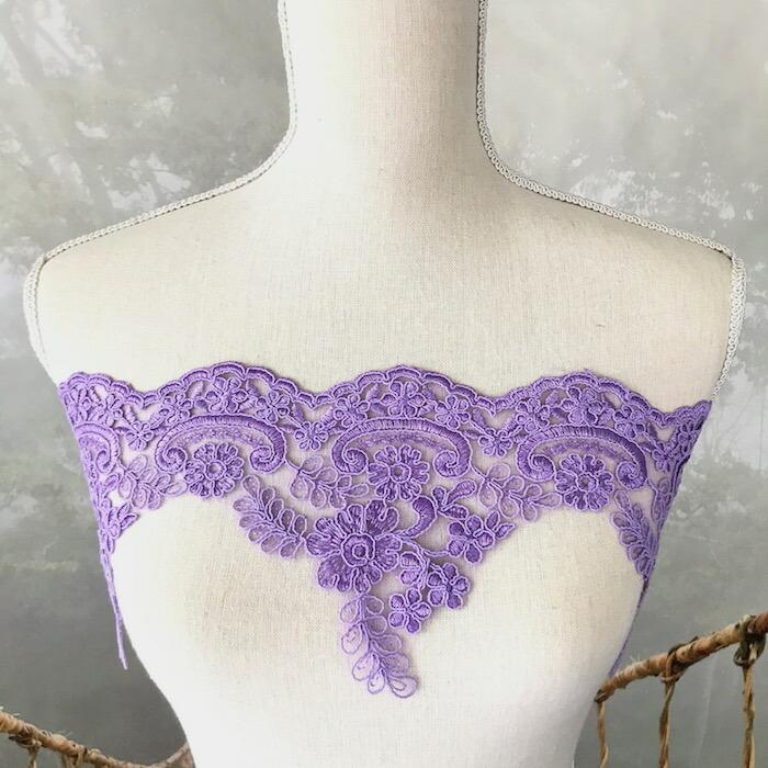 レース リボン 手芸 チュールレース 花模様 花柄 刺繍ブレード 紫