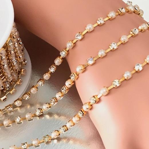 ラインストーン パール チェーン 30cm ブレード ゴールド 衣装 ダンス レオタード 装飾 衣装作り ストーンチェーン アクセサリー 素材 材料 パーツ A1 1 Elisabeth Smile Craft Shop 通販 Yahoo ショッピング