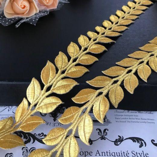 ゴールド ブレード リーフ模様 衣装用 アップリケ 刺繍ワッペン